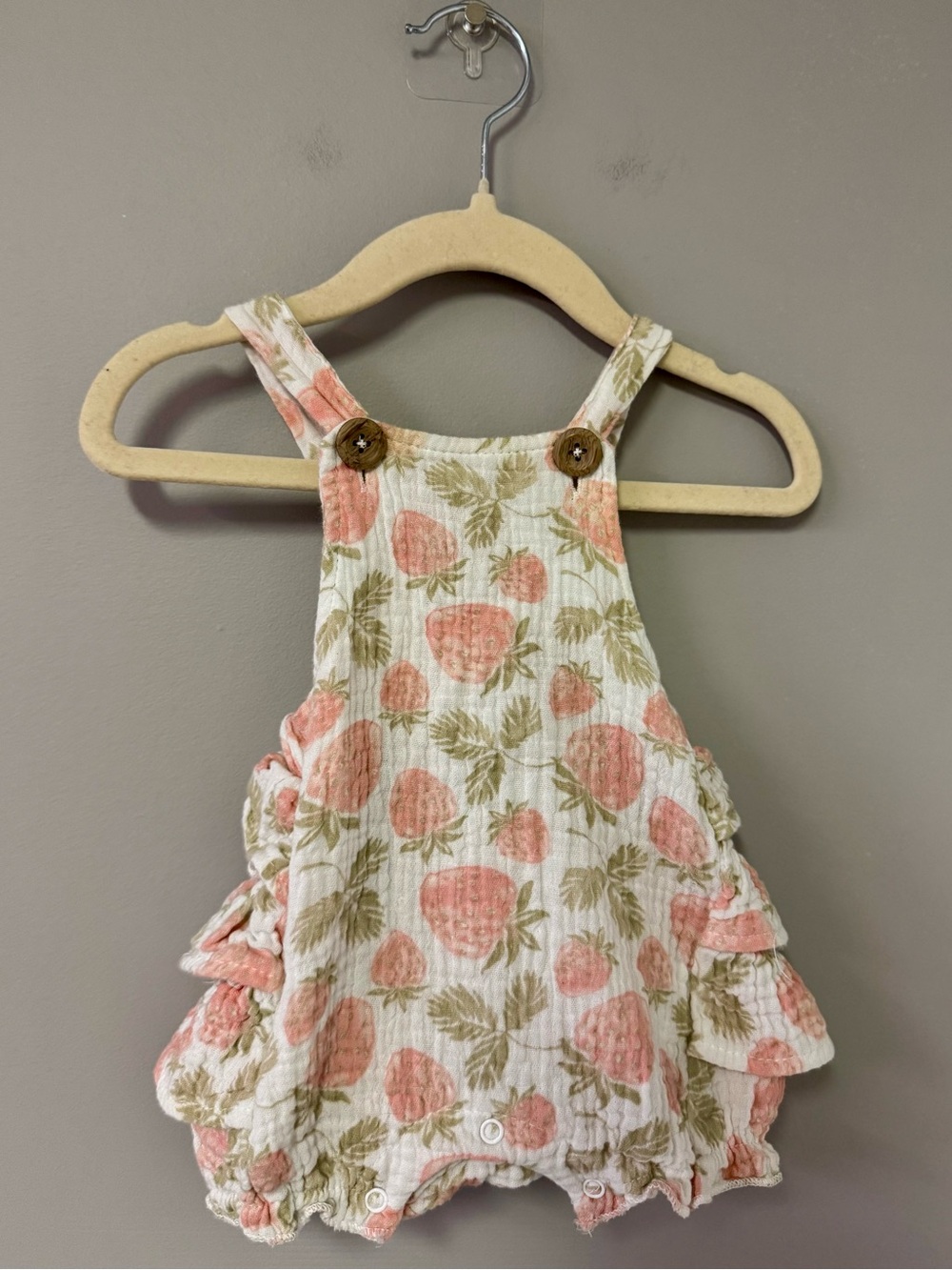 Strawberry Print Baby Romper - Pink & Green
